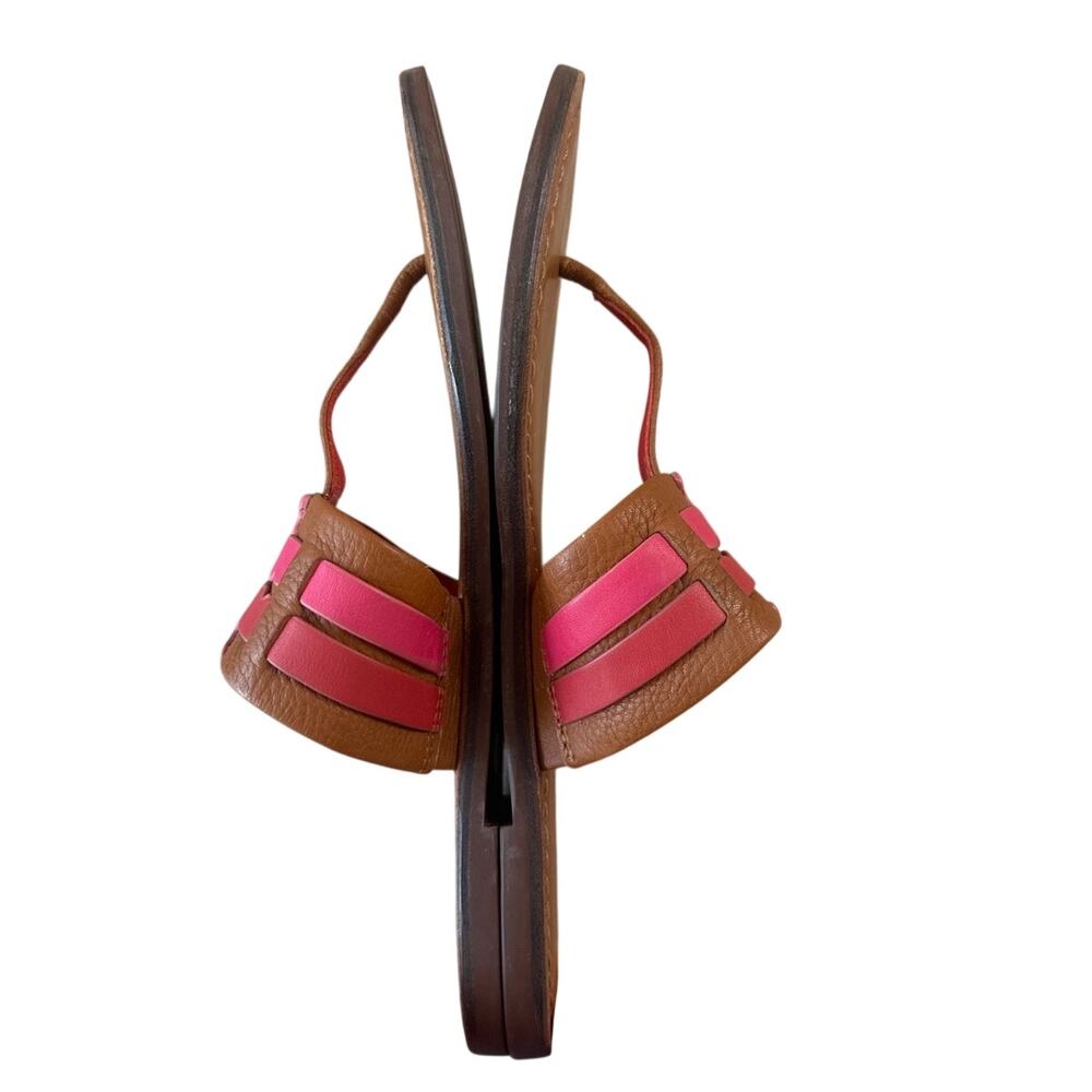 Tory Burch Leigh Thong Sandals Ambra Carnelian Azalea 9 Leather - Picture 9 of 12